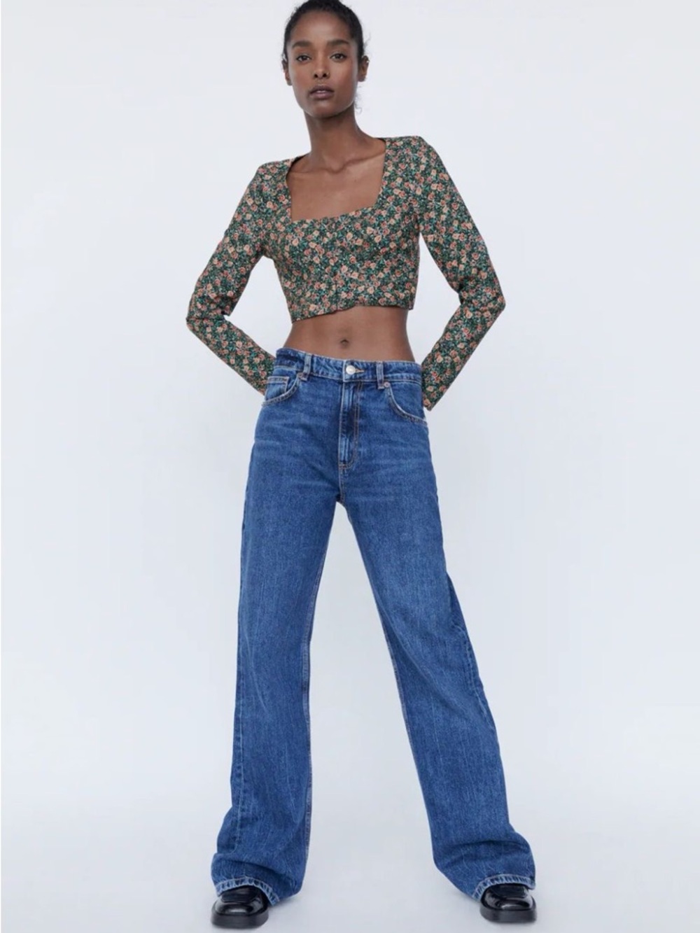 Zara Floral Corset Crop Top Size XS Rose Print Square Neck Cottagecore - Picture 12 of 13
